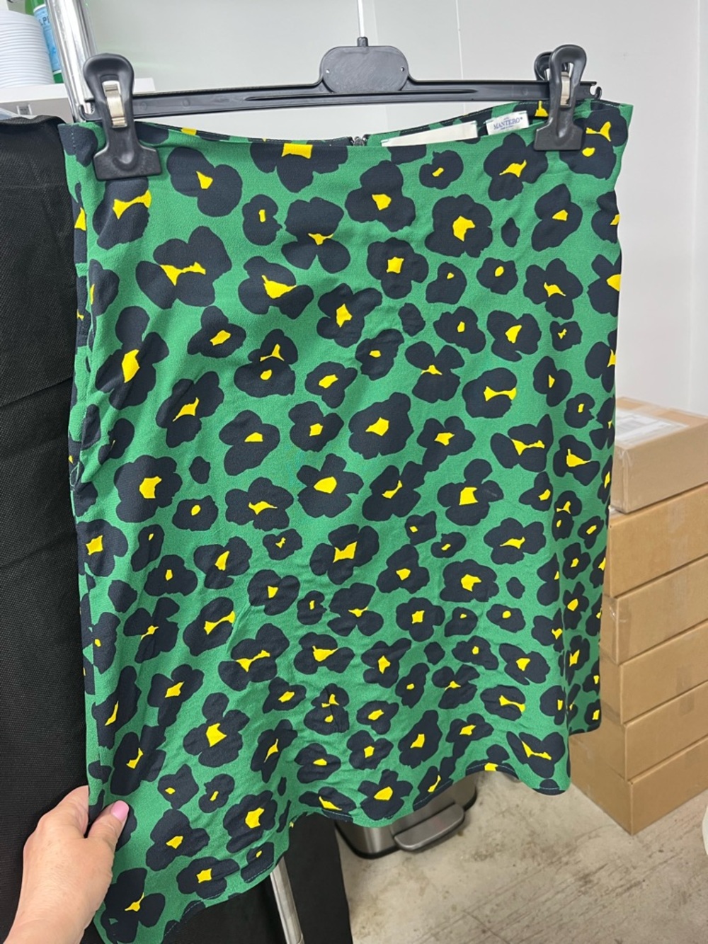 LA DoubleJ Green Leopard-Print Mini Skirt with Yellow Accents